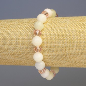 Bracelet with Morganite and Czech Glass beads — faceted ball and rondelle shapes, diameters 10 mm and 8 mm, length 18 cm, stretch