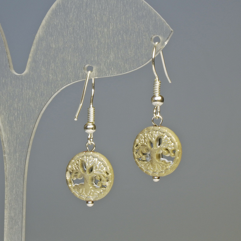 Hematite Earrings 'Tree' Matte Silver