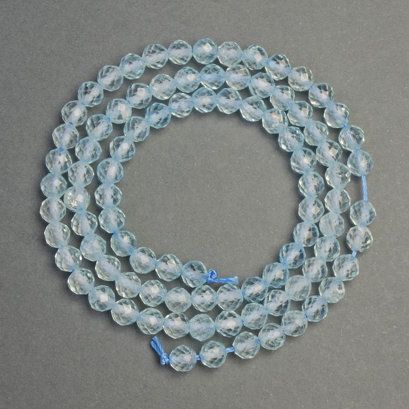 Natural stone beads Topaz faceted round bead, diameter 5 mm ±, length 38 cm+