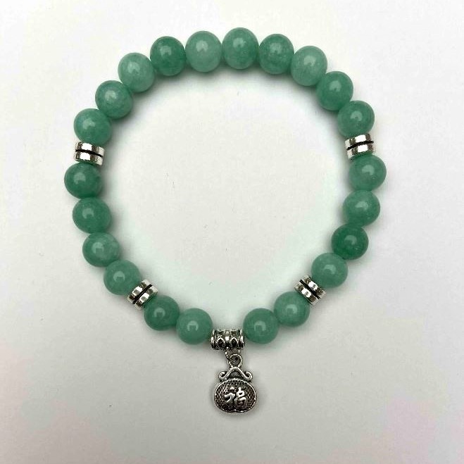 Jadeite Bracelet - Smooth Beads, 8 mm Diameter ±, with Inserts, Length 18 cm ± Stretch