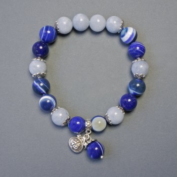 Agate bracelet smooth ball, diameter 10mm+-Aquamarine, diameter 10mm+-, length 18cm stretch