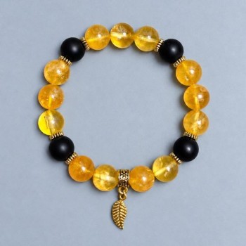 Bracelet Citrine Smooth Bead, 10 mm diameter +- Shungite Smooth Bead, 10 mm diameter, 18 cm stretch