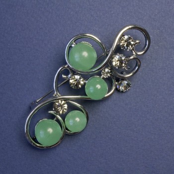 Brooch with Nephrite and Gray Crystals