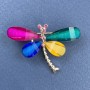 Butterfly Brooch with White and Pink Rhinestones on Gold-Tone Metal, Diameter 40mm, Length 30mm