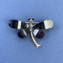 Butterfly Brooch with White and Gray Crystals, Black-Gold-Tone Metal, Diameter 40 mm, Length 30 mm