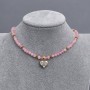 Pink Quartz Choker with Heart Pendant, Smooth Beads 4 mm ±, Hematite Cubes 3 mm ±, Heart Pendant 12 mm ±, Length 36 cm ± with Extender Chain