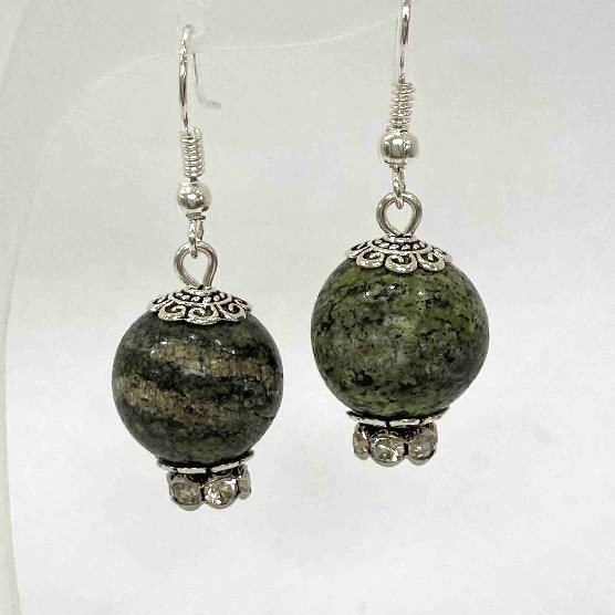 Serpentine Smooth Ball Earrings, 14 mm diameter, 38 mm length