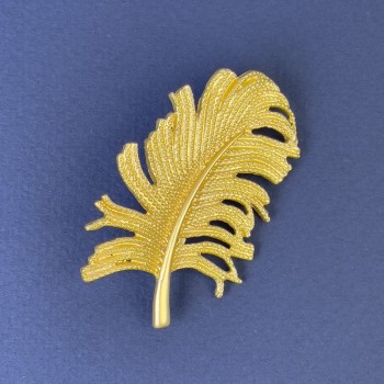 Feather Brooch Pendant, 51 x 30 mm +/- yellow-gold metal color