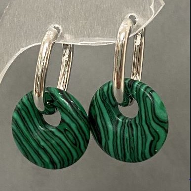 Malachite Hoop Earrings, diameter 18mm, length 30mm