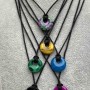 Black braided necklace cord, 1.9 mm diameter with donut pendant, 18 mm diameter, length approximately 58 cm with adjustable length