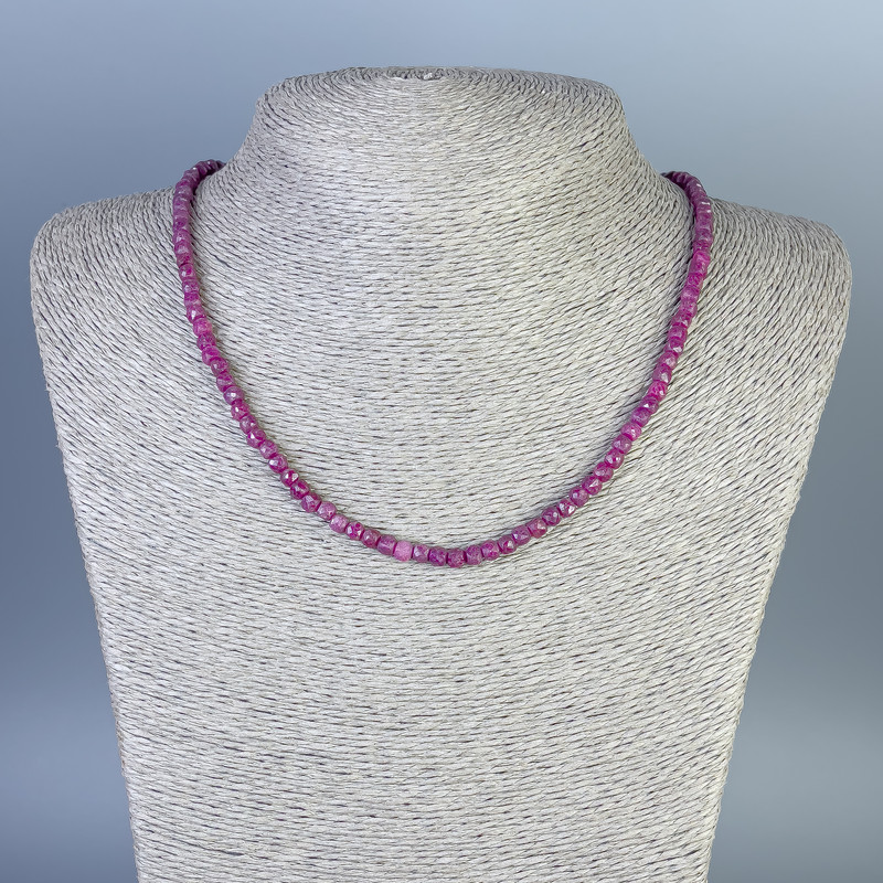 Ruby Necklace with Faceted Cube Beads 4x4 mm, length approx. 45 cm, with clasp