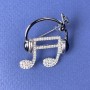 Brooch 'Note in Headphones' white crystals black enamel silver metal 27×32 mm+