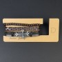 Triple Eco-Leather Bracelet with Cross Inlay, Adjustable Length 18-24 cm, Brown