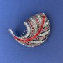 Feather Brooch with white and red rhinestones, dark-silver metal, diameter 47×34 mm +