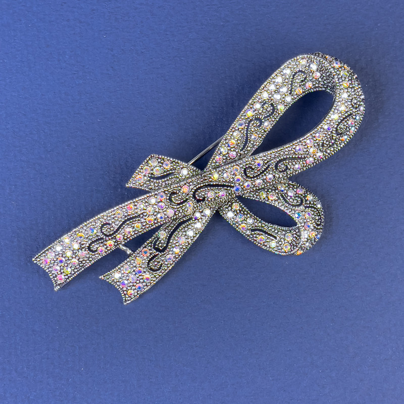 Bow Brooch with Rainbow Crystals