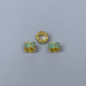 Bead Cloisonné Rondelle, Green Enamel, diameter 5.5×3.5 mm, hole diameter 3.5 mm, gold-tone metal, 1 pc