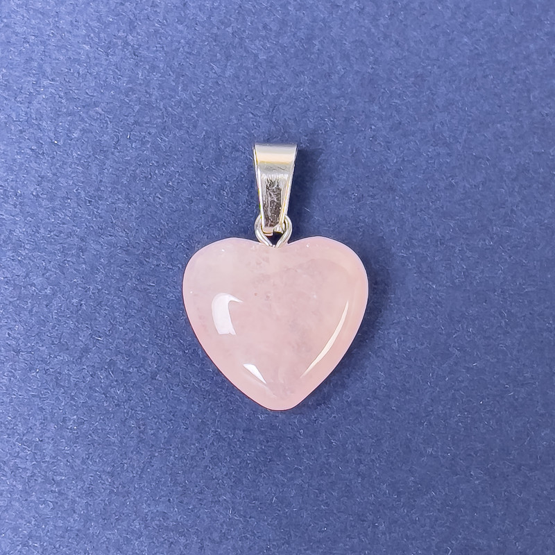 Pendant Heart natural stone Rose Quartz 16x16x6x25mm+