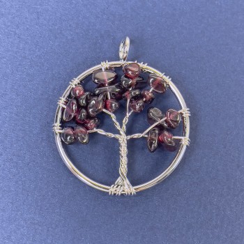 Tree of Life Pendant with Garnet Natural Stone 31×36 mm+