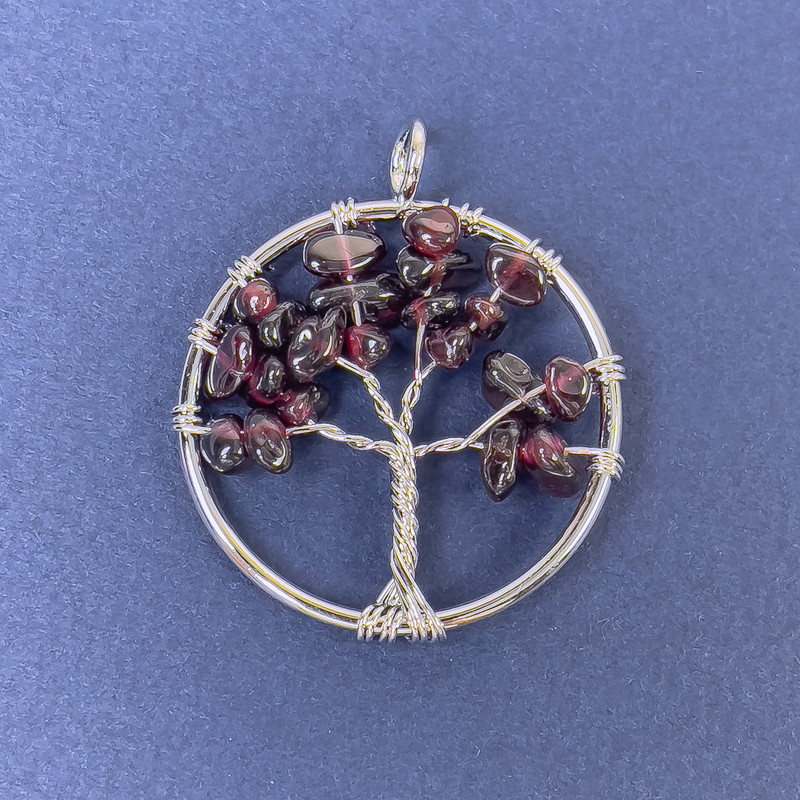 Tree of Life Pendant with Garnet Natural Stone 31×36 mm+