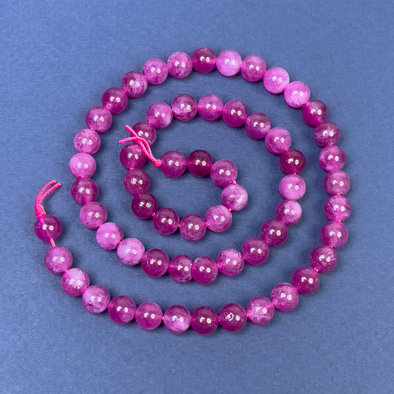 Rubellite Tourmaline Beads on Thread, Smooth Round Beads, 6 mm Diameter ±, Length 39 cm ±