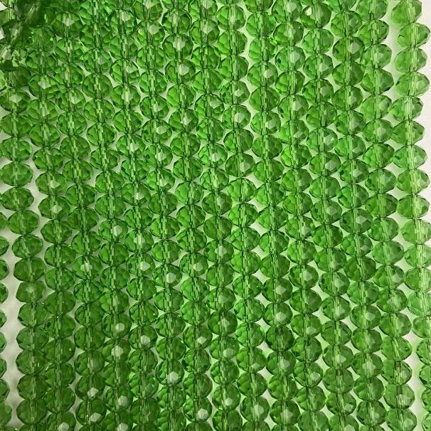 Czech Crystal Beads on Monofilament, Green Transparent Faceted Rondelle, 8x6 mm, length 40 cm +