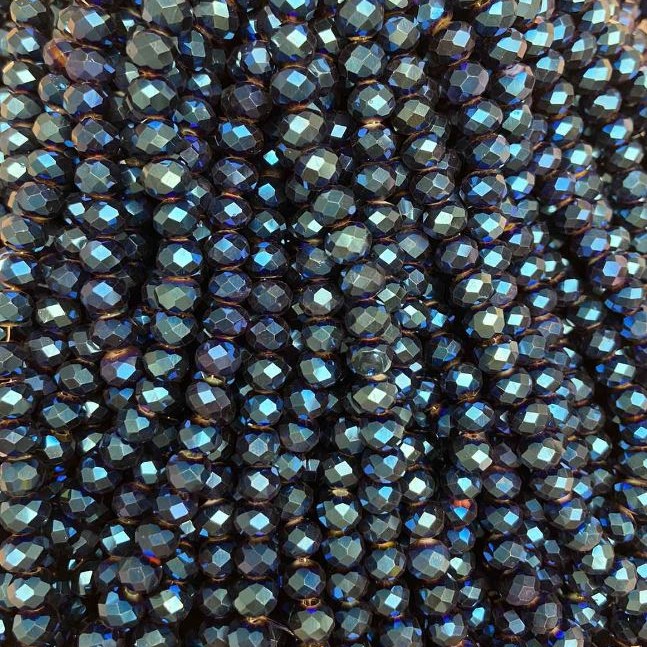 Blue Czech Crystal Beads with Plating, Faceted Rondel, Diameter 8x6mm + -, Length 40cm +