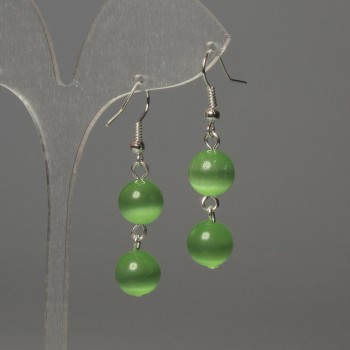 Cat's Eye Bead Earrings, 10 mm ± Green, Length ~42 mm