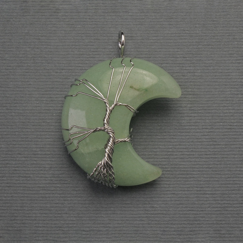 Moon Pendant with Jade in a Silver-Wrapped Setting, Diameter 35mm±, Length 45mm±