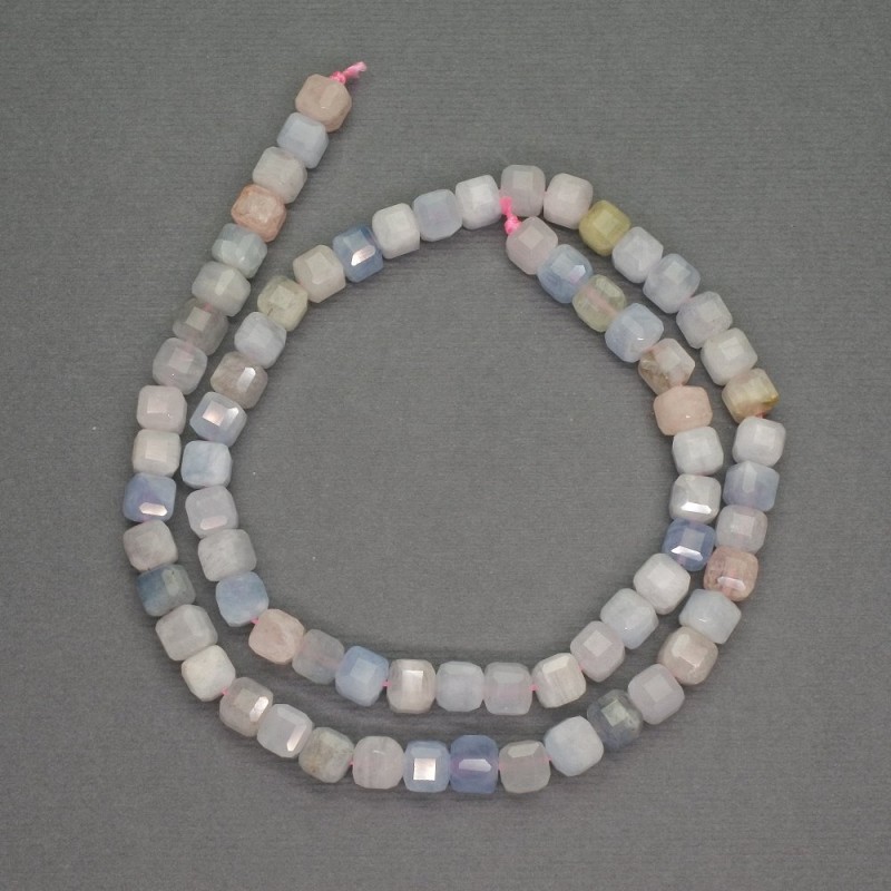 Morganite Beads, Faceted Cubes, Natural Gemstone, 6mm Diameter ±, 40cm Length ±