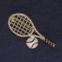 Brooch 'Racket with Ball' white crystals, gold-tone metal, diameter 44x22mm +