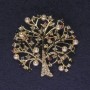 Brooch Tree with rhinestones and pearls, gold-tone metal, diameter 46mm +