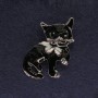 Cat Brooch, Black enamel, Black crystals, Silver metal, 40x23mm+