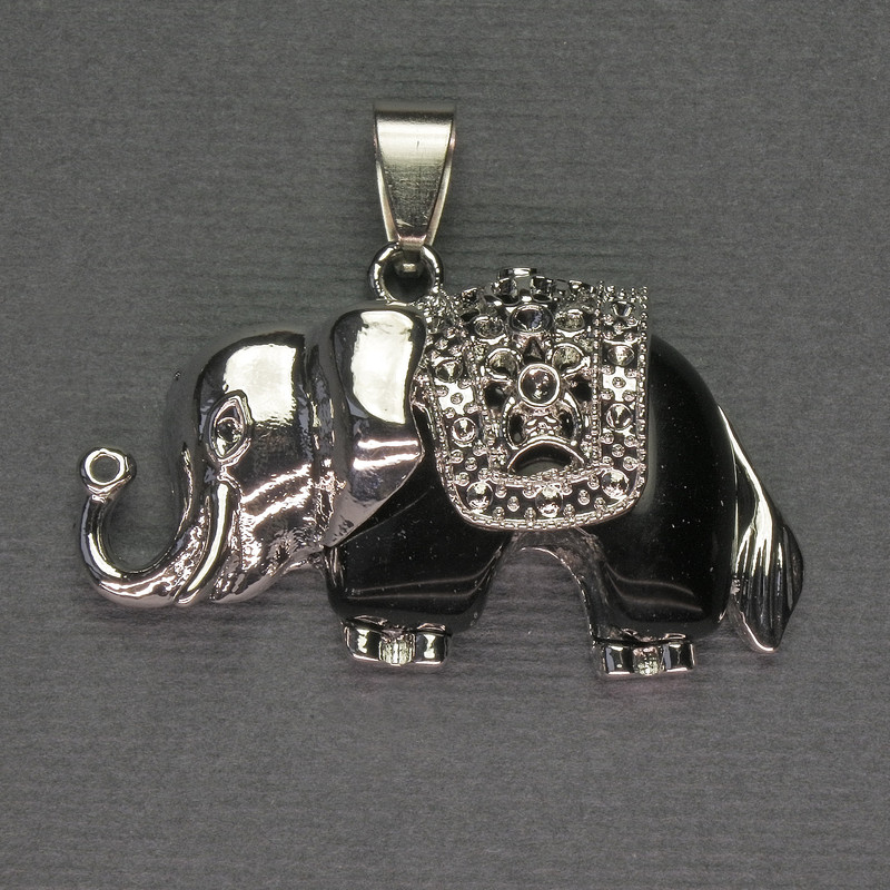 Pendant Elephant Agate 39×34 mm - silver-colored metal