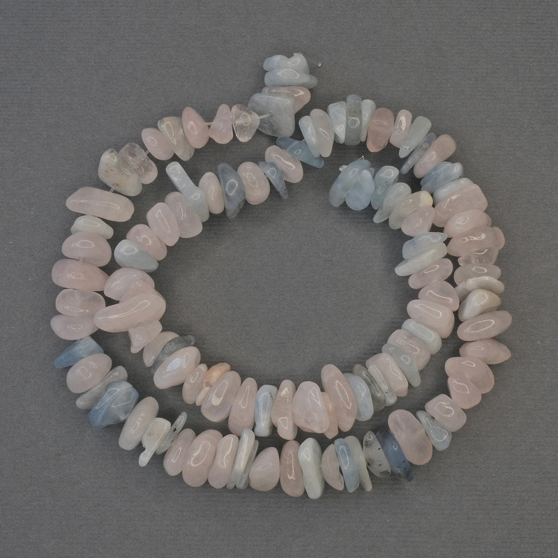 Morganite Briolette Beads, 8–12×3–5 mm, on thread, length 42 cm+