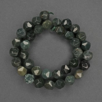 Beads Green Jasper, Multifaceted, 10 mm diameter, on a thread, length 37 cm+