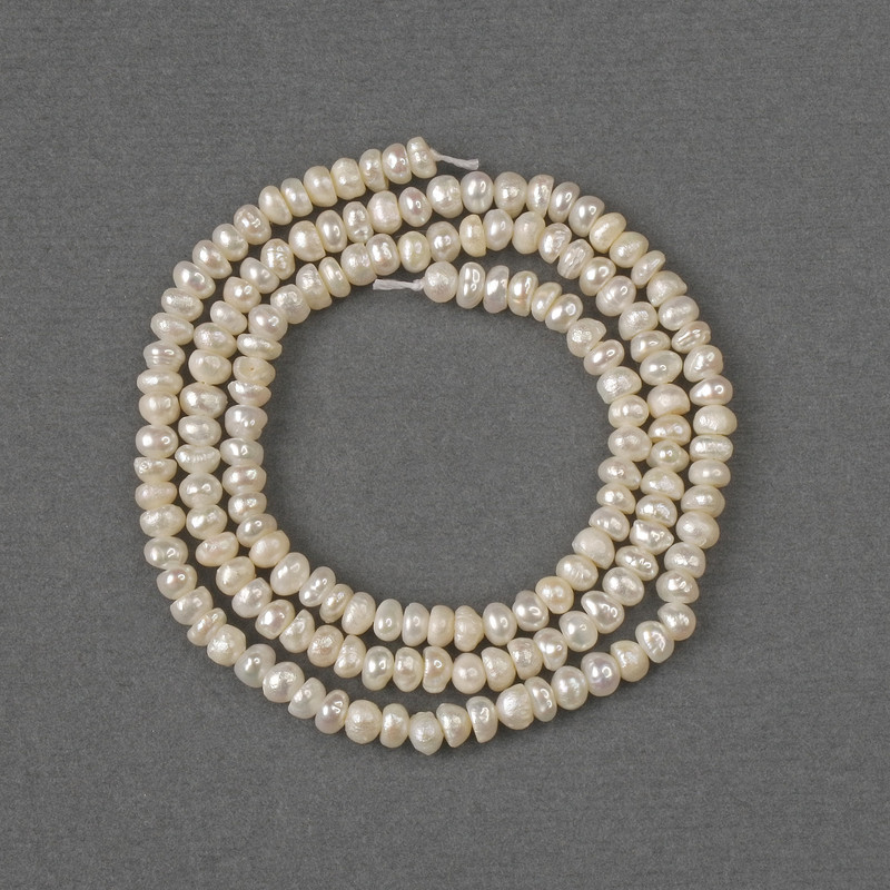 Natural River Pearl Beads 4x3mm, 37 cm ± on Thread