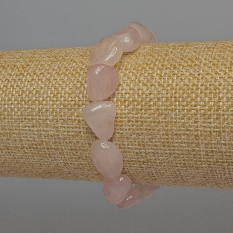 Pink Quartz Faceted Bead Bracelet, 12x10 mm, 18 cm length, stretch