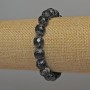 Black Fire Agate Bracelet with Faceted Beads, 9.5 mm Diameter, 18 cm Length, Stretch