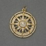 Wind Rose Pendant with White Crystals in Gold-tone Metal