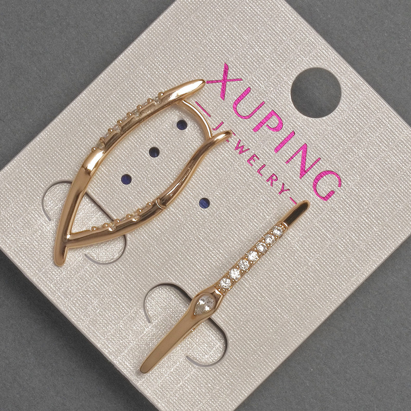 Сережки Xuping з білими стразами, діаметр 2-3мм+-, довжина 32мм+- Позолота 18К