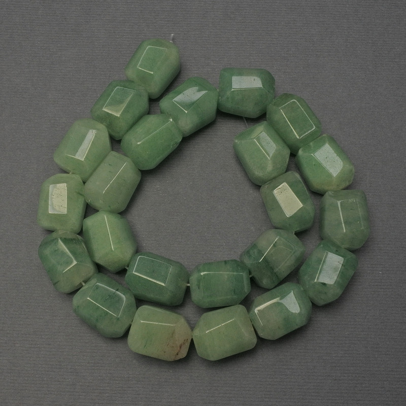 Nephrite Beads, Natural Stone, Faceted, 16x13 mm, on Thread, 38 cm Long