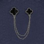 Brooch for cardigans, black enamel, diameter 22 mm +-, diameter 18 mm +-, silver metal chain, length 12 cm+-