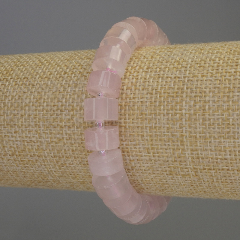 Pink Quartz Rondelle Bracelet, 10×6 mm rondelles, 3 mm seed beads, 18 cm length, stretch