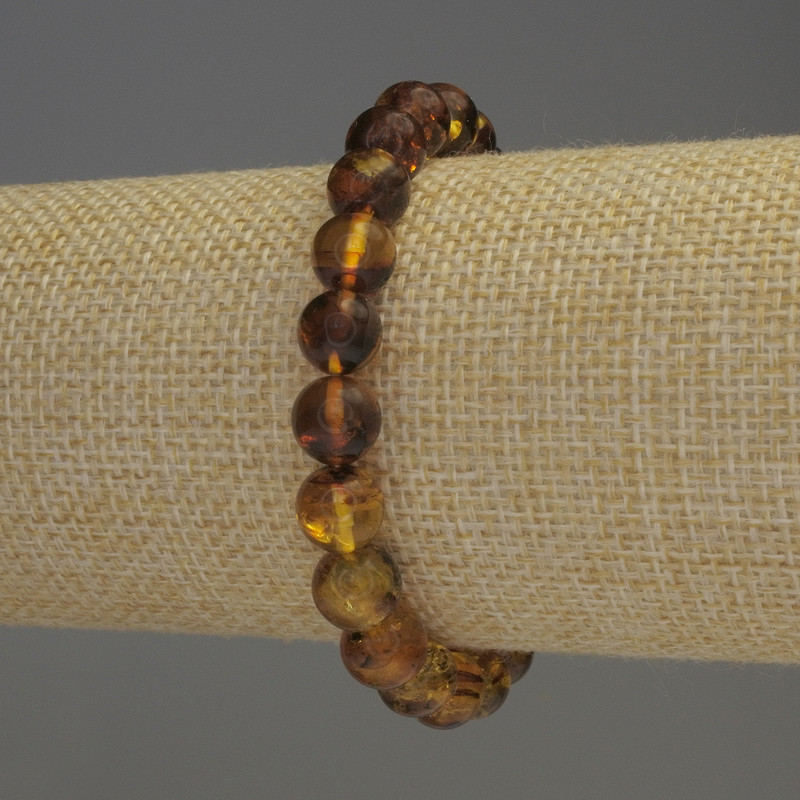 Amber bracelet with smooth beads, 8 mm diameter, 18 cm length, stretch