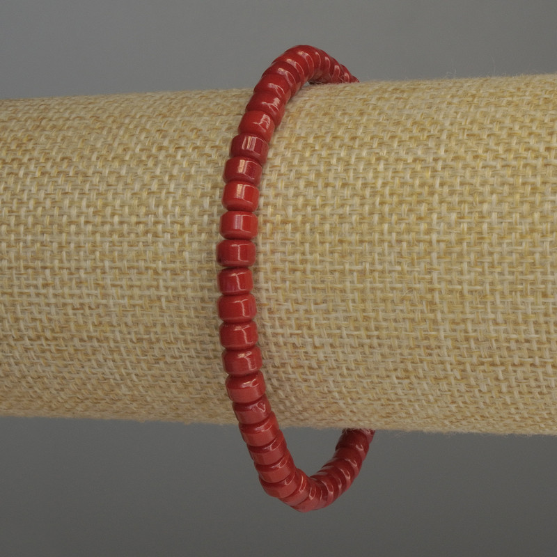 Coral Rondelle Bracelet, 5.5×3.5 mm diameter, 18 cm length, stretch