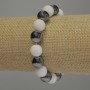 Agate and Hematite Bracelet with Smooth Beads, 10 mm Diameter, 18 cm Length, Stretch