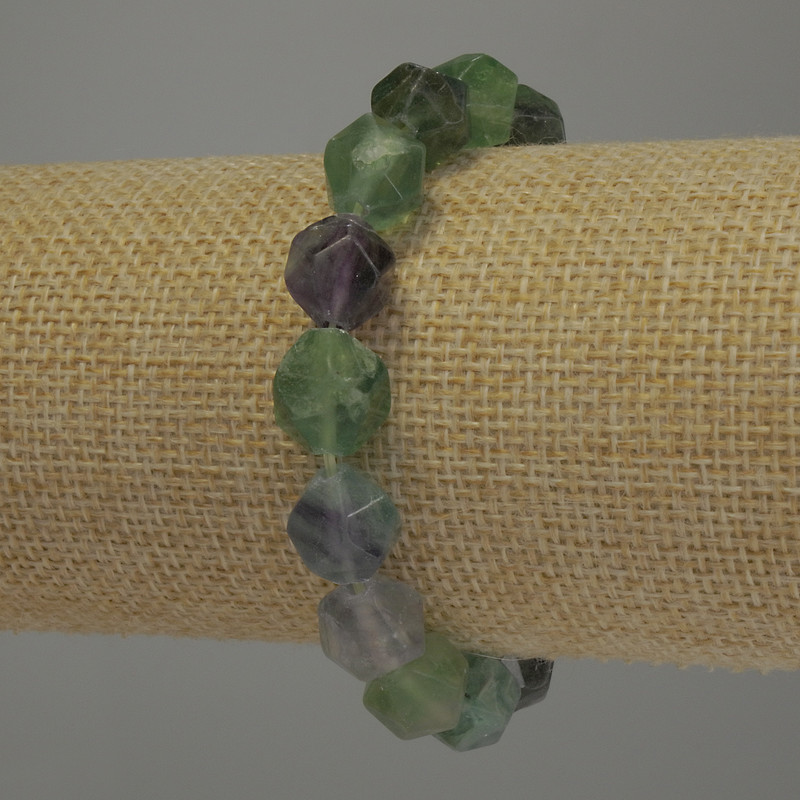 Bracelet Fluorite - Faceted Stones, 12x9 mm, 18 cm stretch
