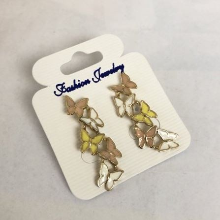 Butterfly Earrings in Golden Metal and Enamel, 36 mm +