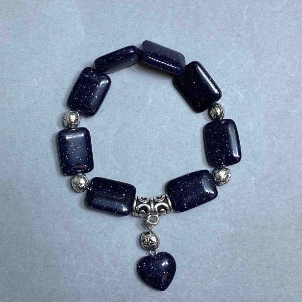 Aventurine Bracelet Night of Cairo — Rectangular 18×13 mm ± with Metal Inlays, Length 18 cm ± Stretch
