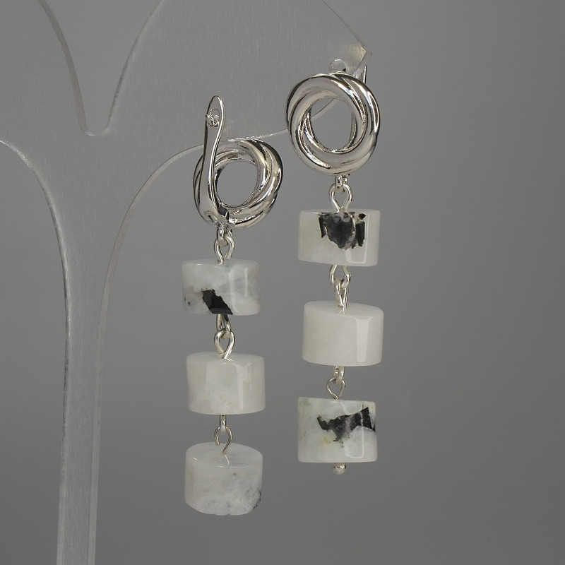 Adular Rondelle Earrings, 10×7 mm diameter, 50 mm length